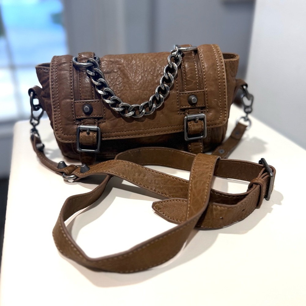 ASH Studded Crossbody Mini Bag Leather Taupe  Britt chain link